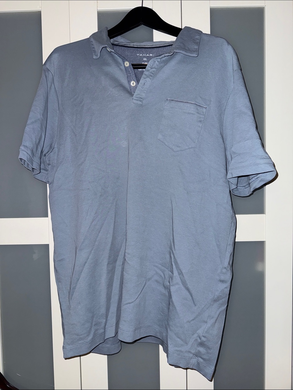 Tahari Men's Dusty Blue/Grey Polo with Chest Pocket